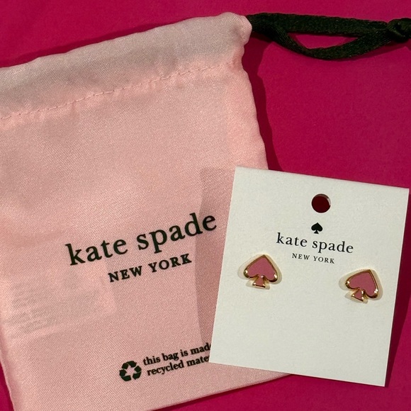 kate spade Jewelry - Kate Spade Gold and Pink Spade Stud Earrings NWT